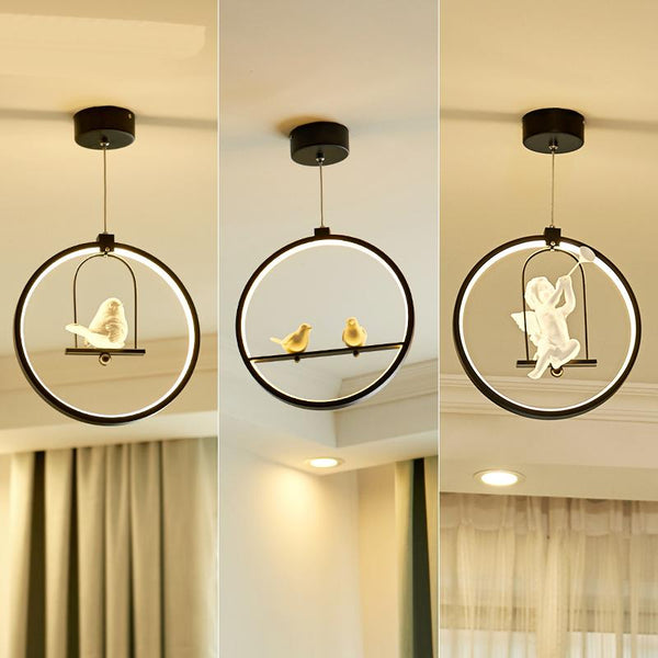 The Nordic Angel & Birds Round Pendant Lamp
